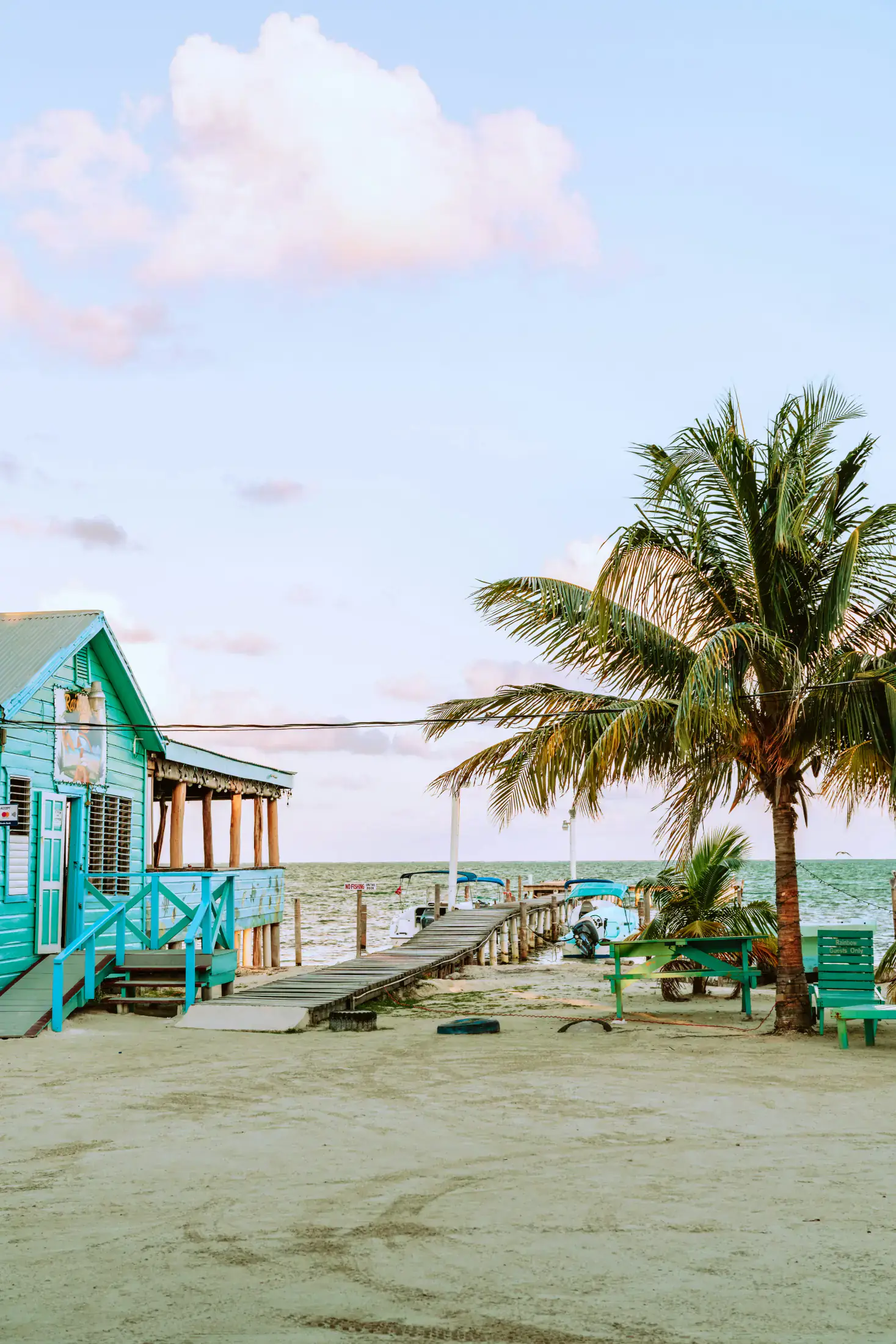 Seafront homes and turquoise water in the laid-back Caye Caulker village in Belize